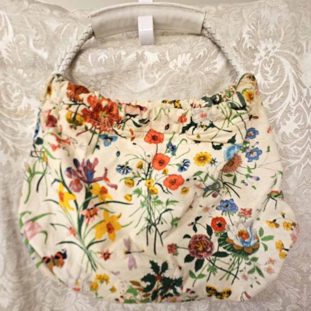 Vintage Floral Print Cream Hobo Bag